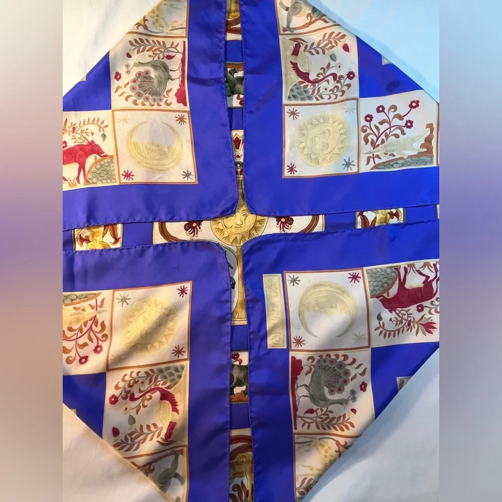 Christian Dior Silk Scarf Vtg Tree of Life Unicorn Animals Sun Moon HR 34 x 34